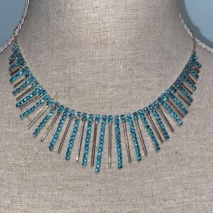 Elegant Silver and Blue Rhinestone Necklace